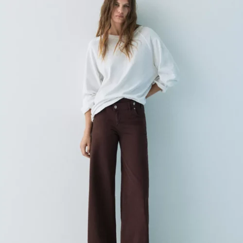 بنطلون جينز واسع الساقين بخصر متقاطع